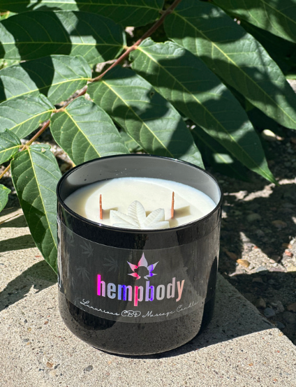 Hempbody CBD Massage candle 2 wood wick black jar