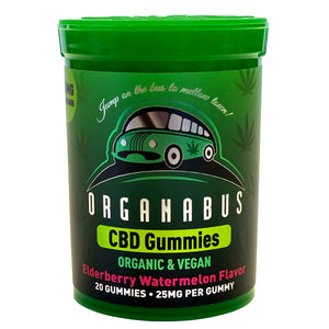 Organabus CBD Gummies Green Dram Elderberry Watermelon Flavor 20 gummies 25mg Per Gummy
